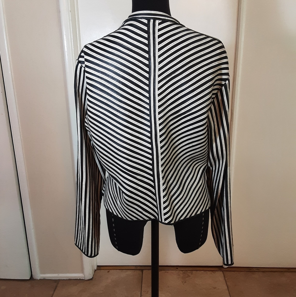 Bagatelle Black and White Striped Leather Blazer - Picture 2 of 4